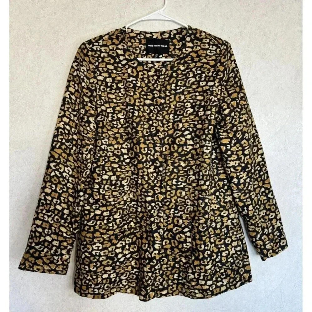 Who What Wear Womens Leopard Cheetah Animal Print Blazer Jacket Medium Office